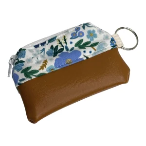 Vegan Leather Floral Mini Coin Purse Zip Pouch Key Ring Ear Bud Case 4
