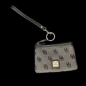 Dooney & Bourke Signature Madison Wristlet Pouch Black Gray Keyring Jacquard